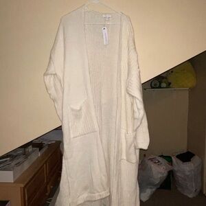 Topshop Cozy Cream Long Open-Front Cardigan